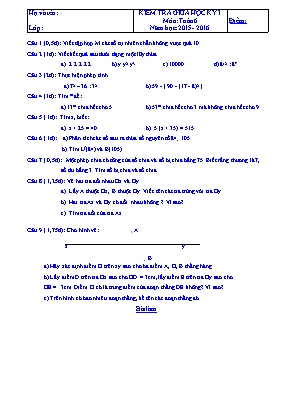 Kiểm tra giữa học kỳ I môn Toán 6 - Năm học 2015 - 2016